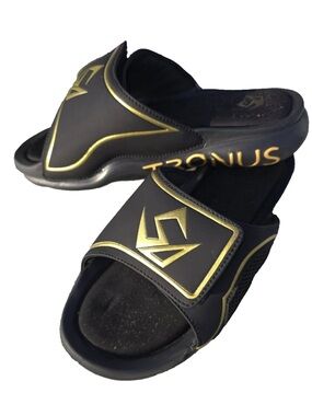 Tronus Luxe Recovery Slides Black with Gold Print